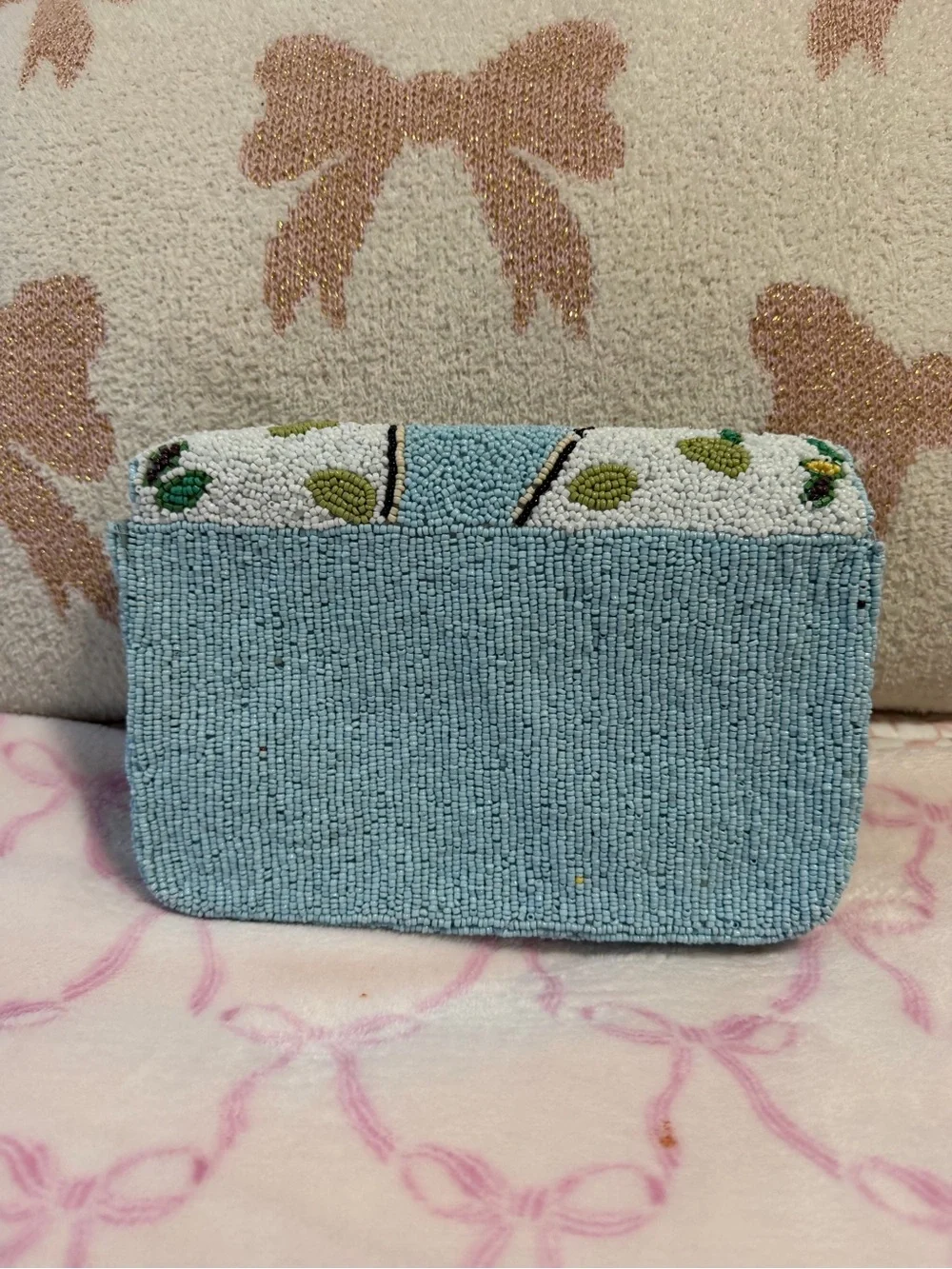 Beaded Paris shoulder in Light Blue and White